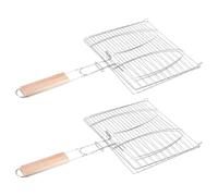 LIFKOME Cesta para asar filetes de pescado y verduras, rejilla metálica de 2 piezas con superficie lisa para camping al aire libre, fácil de limpiar, tamaño 16.73x8.66x0.78in