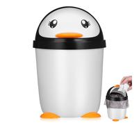 LIFKOME Cubo de Basura para Oficina Tapa Pingüino de PP | Lindo, Pequeño, Papelera Coche Interior, Basura Habitacion, Blanco y Negro, Dormitorio