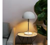Lightbox Lámpara de mesa seta | 36 cm de altura | lámpara de escritorio con interruptor basculante y base de piedra travertino | como lámpara de oficina o de cabecera | de metal en color negro plata