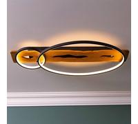 Lightbox LED Deckenlampe Holzbalken, LED-Ringe, Lampe | Plafón LED, 70 x 30 cm, 3300 lm, regulable, madera de pino, negro/marrón