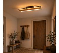 Lightbox LED Deckenlampe mit Holzbalken, Blitz-Muster | Lámpara de techo LED, 100cm, 6000lm, metal/madera/plástico, marrón/negro