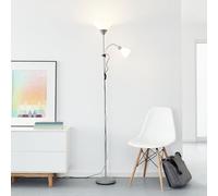 Lightbox Plafón LED Classic con lámpara de lectura, 1 x 10 W E27 /1 x 3 W E14 incl., 810 lúmenes, 2700 K blanco cálido, metal/plástico, color: plata/blanco