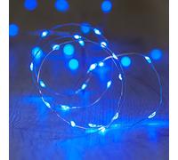 Lights4fun - Cadena de 3 luces con 20 micro LED de alambre, azul, funciona con batería