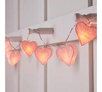 Lights4fun Cadena de Luces a Pilas con 10 LED Blanco Cálido con Corazones de Papel Rosa