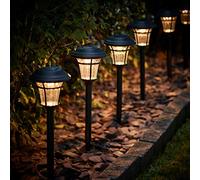 Lights4fun Conjunto de 6 Estacas Solares en Plastico Negro con LED Blancos Calidos para Jardín
