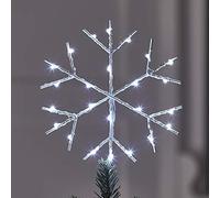 Lights4fun Copo de Nieve Iluminada para Árbol de Navidad de 30 cm con 24 Micro LED Blanco a Pilas y Temporizador Decoración Navideña para Interiores