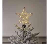 Lights4fun Estrella Dorada Iluminada para Árbol de Navidad de 30 cm con 25 LED Blanco Cálido a Pilas y Temporizador Decoración Navideña para Interiores
