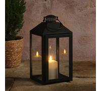 Lights4fun Farol de Metal Negro con vela LED, Farolillo para Exterior, Jardín Balcón Terraza