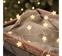 Lights4fun Guirnalda de estrellas, decoración con 50 micro-LED y | Cadena de luces con pilas con temporizador, decoración navideña e invierno para interiores