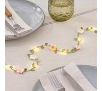 Lights4fun Guirnalda de luces de flores iluminadas con flores pastel, con microLED, funciona con pilas, con temporizador, decoración interior para primavera y verano, multicolor, longitud 2 m