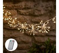 Lights4fun Guirnalda de Luces Solares Fuego Artificiales con 200 LED Blanco Cálido y Recargable por USB para Exteriores con Control Remoto
