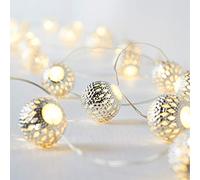 Lights4fun Guirnalda Decorativa de 20 Bolas Plateadas Estilo Marroquí con LED Blancos Cálidos a Pilas para Interiores…