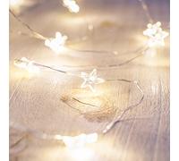 Lights4fun Guirnalda Luminosa con 40 Estrellas a Micro LED Blanco Cálido a Pilas con Temporizador Cadena de Luces Decoración para Interiores