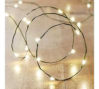 Lights4fun Guirnalda Luminosa con 50 Micro LED Blanco Cálido en Alambre Verde a Pilas con Temporizador Cadena de Luces Decoración para Interiores y Exteriores