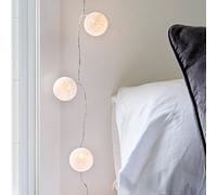 Lights4fun Guirnalda Luminosa de 10 Bolas de Algodón Blancas con LED Blancos Cálidos a Pilas con Temporizador Cadena de Luces Decoración para Interiores