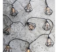 Lights4fun Guirnalda Luminosa de 10 Diamantes Negros con LED Blancos Cálidos a Pilas para Interiores