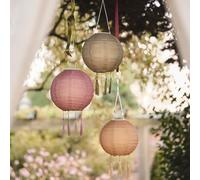 Lights4fun Set de 3 farolillos solares Lucena con bordes | Lámparas solares para exteriores | Decoración resistente al clima para jardín, balcón, iluminación de verano colgante | Linternas | 35 cm |