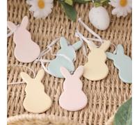 Lights4fun Set de 6 Decoraciones de Pascua Colgantes en Forma de Conejitos de Colores Pastel de Cerámica Decoración de Pascua para Interiores