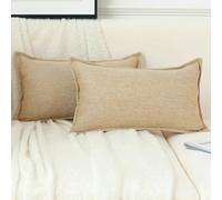 LIGICKY Juego de 2 fundas de almohada lumbar de lino de 12x20 pulgadas, fundas de almohada rectangulares decorativas para sala de estar, sofá, cama, rústico, granja, bohemio, decoración del hogar