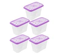 LIGIGWASH 5 Piezas Caja Absorbente de Humedad Vacía de Plástico, Tapa | Diseño Plano y Compacto, Recarga Sencilla, Uso en Cajones de Cocina Estante, Color Púrpura