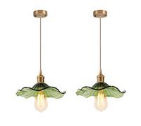 LIGINOK 2 piezas Lámparas Colgantes Vidrio Vintage Industrial Luz Colgante de Techo Flor Creativa Cristal Pantalla E27 Iluminación Colgante para Dormitorio Comedor Cocina (Verde)