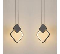 LIGKIN 2 Piezas Lámpara Colgante LED 11W Cuadradas Lámpara de Techo Moderna, Aluminio Lámparas de Suspensión Creativa Iluminación de Techo para Comedor Salón Dormitorio, Negro