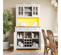 Ligterra Armario de cocina, armario alto de cocina, armario buffet con estantes ajustables, aparador con iluminación LED, armario buffet (cajón blanco)