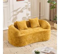 Ligterra Boneless - Sofá cama de 2 plazas, curvado, con reposabrazos y 2 almohadas, tela de chenilla, sin montaje, para espacios pequeños, salón, dormitorio, 170 × 87 × 65 cm (amarillo)