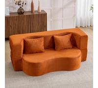 Ligterra Boneless - Sofá con función de dormir, sofá de 2 plazas, sofá cama, tela de felpa, futón plegable, sin montaje, para habitaciones pequeñas, salón, dormitorio, 180 × 55 × 70 cm (naranja)