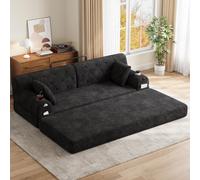 Ligterra Boneless - Sofá modular, sofá con función de dormir, sofá cama de 3 plazas, pana, con respaldo alto, 2 soportes para bebidas y 4 bolsillos laterales, sin montaje, 208 × 80 × 81 cm (negro)