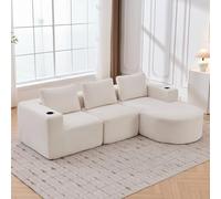 Ligterra L Sofá con función de dormir, sofá sin camas, sofá cama, sofá esquinero (beige) de tela de pana, con 3 cojines y 2 soportes para vasos de plástico, sin montaje, para salas de estar pequeñas
