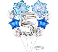 Liitata 5. Decoración de cumpleaños Frozen para niña con forma de congelado, juego de 5 globos de plata grandes copos de nieve globos Mylar Globo confeti látex para niños niñas cumpleaños decoración