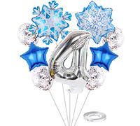 Liitata Juego de globos de Frozen para decoración de cumpleaños número 4, globos de aluminio grandes, globos de aluminio de estrella de mylar, confeti, globos de látex para fiestas de cumpleaños de