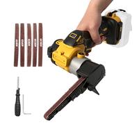 Lijadora de banda inalámbrica compatible con batería Dewalt de 20 V, amoladora de banda ajustable de 0 a 13000 rpm, 360° sin escobillas con 20 bandas de lijado para madera, metal y plástico (amarillo
