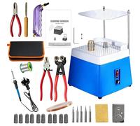 Lijadora de Vidrio Portátil,220V,65W,4200 rpm,con Función de Absorción Automática, Capucha Protectora Clara,2 Cabezales de Lijado Intercambiables y Accesorios de 30 pcs para Vidrio y Cerámica (Azul)