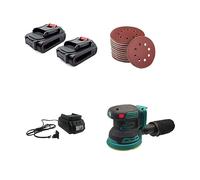Lijadora eléctrica, Lijadora eléctrica sin escobillas de 125mm, amoladora madera Orbital aleatoria, pulidora, lijadora, 3 velocidades(2pcs battery 2000mAh)