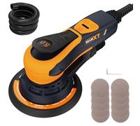 Lijadora electrica sin escobillas MAXXT 150 mm, Lijadora orbital 5.0 mm con conexión de tres núcleos, Freno automático-2s, 6 velocidades ajustables e incluidas 10 hojas de papel de lija, Cable de 5M