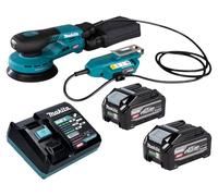 Lijadora excéntrica a batería Makita BO 001 CGU201, 40 V máx., 125 mm, carrera de 5,0 mm, sin escobillas + 2 baterías de 4,0 Ah + cargador