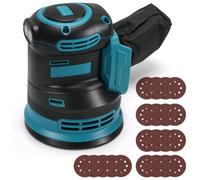 Lijadora excéntrica de 125 mm para batería Makita de 18 V (sin batería) | 3 velocidades de hasta 7500 rpm, depósito de polvo con 21 papeles de lija incluidos, ideal para carpintería y bricolaje