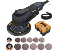 Lijadora excéntrica MAXXT 5,0 mm sin escobillas | Motor EC 350W | Platos duales 150 mm y 125 mm | 4000-10000 rpm | Estuche moldeado | Con 20 lijas para trabajos de madera y pulido