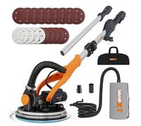 Lijadora Jirafa MAXXT 820W: plegable con tubo de extensión (110 cm/165 cm), velocidad ajustable (600-1900 rpm), LED, borde lateral desmontable, 6 tipos de papel de lija para paredes y techos