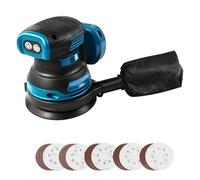 Lijadora orbital compatible con Makita 18 V, 125 mm, lijadora para madera con extracción de polvo, 20 papel de lija, 3 velocidades 11000 rpm para lijar pulido