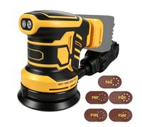 Lijadora orbital con batería para Makita 18 V, 125 mm, lijadora para madera con extracción de polvo, 25 papeles de lija, 6 velocidades, 21000 rpm, para lijado de carpintería (amarillo, para Dewalt)