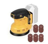Lijadora orbital inalámbrica compatible con batería Dewalt de 20 V, 3 velocidades, 9700-19000 rpm, lijadora giratoria sin escobillas, con 25 papeles de lija para madera, plásticos y metales (amarillo)