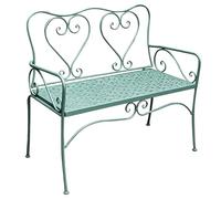 LIKANGLONGJU 41in Green Iron Outdoor Garden Bench Weatherproof Cast Patio Loveseat with Heart Backrest for Outside Porch Courtyard Lawn Deck