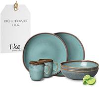 like. by Villeroy & Boch Lave, Set De Vajilla De Loza, 6 Piezas, Aspecto Alfarero, Servicio De Desayuno Para 2 Personas, Turquesa