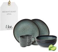 like. by Villeroy & Boch Lave, Set De Vajilla De Loza, 6 Piezas, Aspecto Alfarero, Servicio De Desayuno Para 2 Personas, Gris