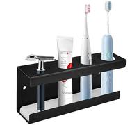 LIMITADA Porta Cepillo de Dientes Pared Soporte Cepillo de Dientes Pared con 4 Agujeros portacepillos de Dientes Negro de Acero Inoxidable con Base de Tierra de Diatomeas Tornillos y Pegamento