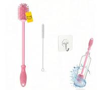 Limpia Botellas por Dentro YEibi - Cepillo Limpia Botellas de Silicona 31 cm Rosa Pastel con Cepillo Paja y Gancho Adhesivo, Limpiador para Termos, Shakers y Cristal