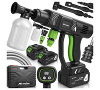 Limpiador a presión inalámbrico de 60 bares, con batería de 4000 mAh, 1000W, caudal de 260 l/h, incluye 2 baterías, boquilla, manguera de 5,5 metros, pulverizador de espuma para jardín, todo en un est